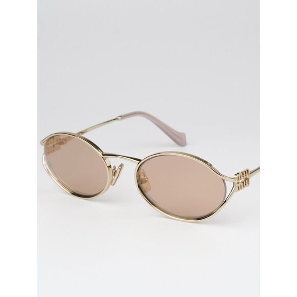 NEW Miu Miu MU52YS ZVN20F Pale Gold Pink Mirror Silver Oval Unisex Sunglasses main image 5